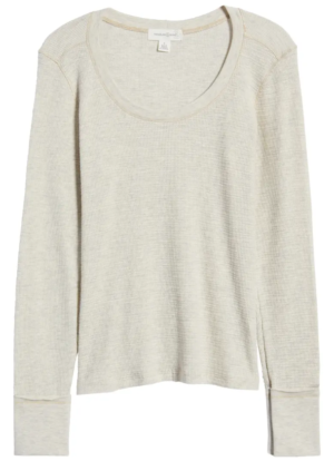 SCOOP NECK THERMAL COTTON TOP in oatmeal color
